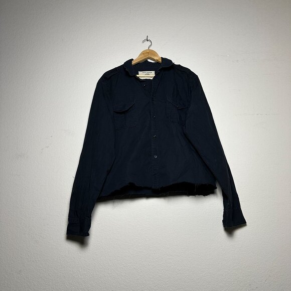 Y2K DKNY Jeans Button Up Dress Shirt Men XL Punk Band Retro Distress Black 2000s - Picture 1 of 15